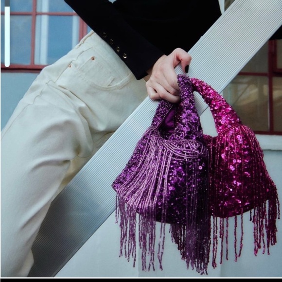 NWOT Zara sequin beaded pink small bag - Picture 1 of 8